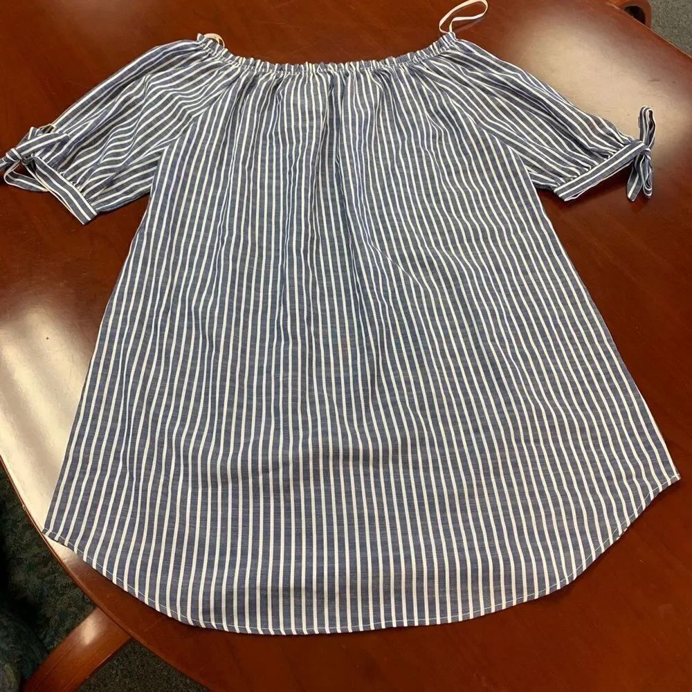 Love J Blue & White Striped Off the Shoulder Tunic Top Sz 3X NWT